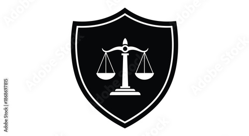 A striking black shield emblem displaying scales of justice a symbol representing law and order silhouette