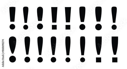 A collection of black exclamation point shapes arranged in rows a striking silhouette