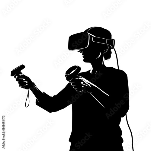 Woman Wearing VR Headset Silhouette Virtual Reality Gaming Vector