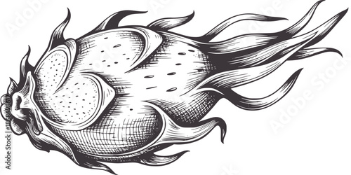 Detailed monochromatic of a stylized flame with organic shapes