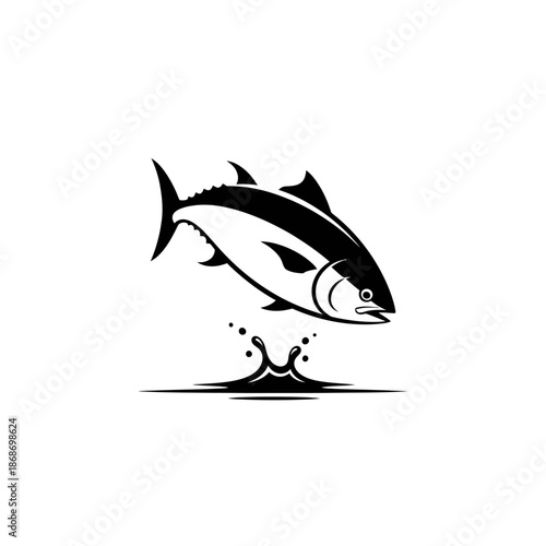 Tuna Fish Jumping from Water Silhouette Seafood and Fishing Vector