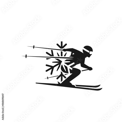 Skier with Snowflake Silhouette Winter Sports and Olympics Concept Vector