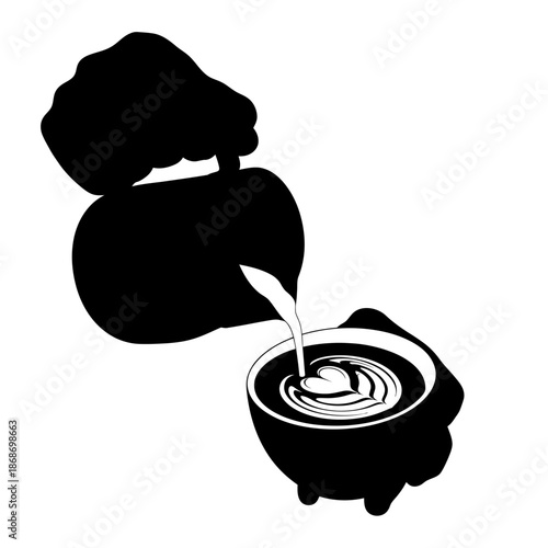 Barista Pouring Latte Art Silhouette Coffee Shop Vector Illustration
