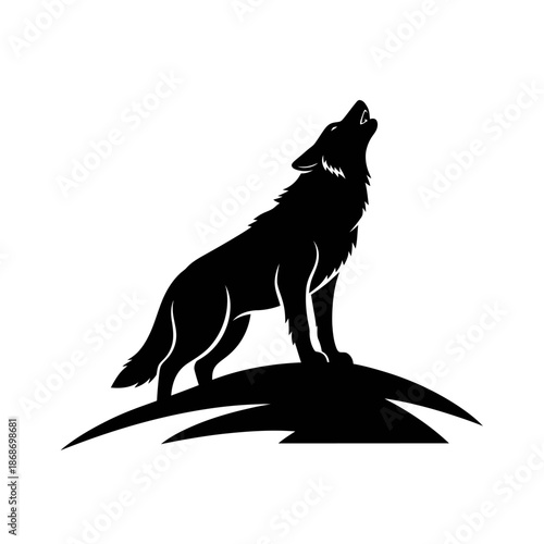 Wolf Howling Silhouette at Moon Wildlife and Nature Vector Illustration