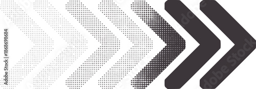 Diagonal gradient dotted arrows transitioning from dots to solid dark gray shapes