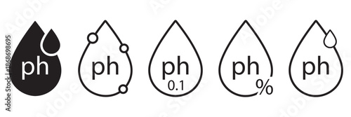PH Balance Icon Set – Neutral Acidity Water Drop Symbols for Skincare, Cosmetics
 and Healthcare Editable Stroke Vector