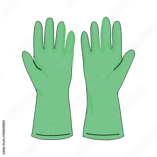 Green Rubber Cleaning Gloves Illustration Vector