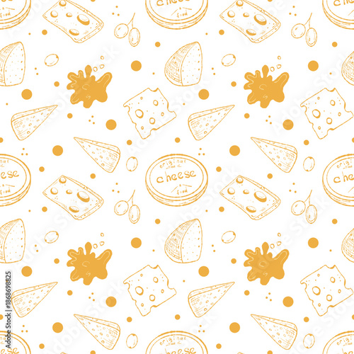 Cheese Seamless Pattern, Food Texture Pattern. Fun Food Background. Golden Cheese Splash, Seamless Food Tile