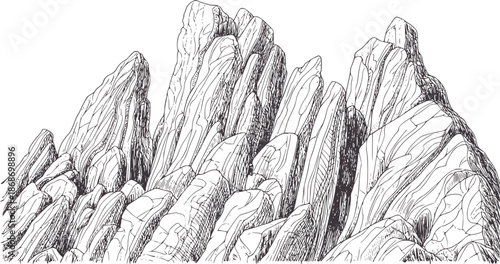 Jagged mountain peaks black and line mountains rocky terrain