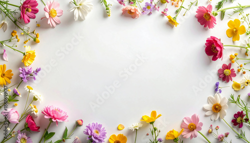 Wallpaper Mural Colorful wildflower circle frame on white background with copy space Torontodigital.ca