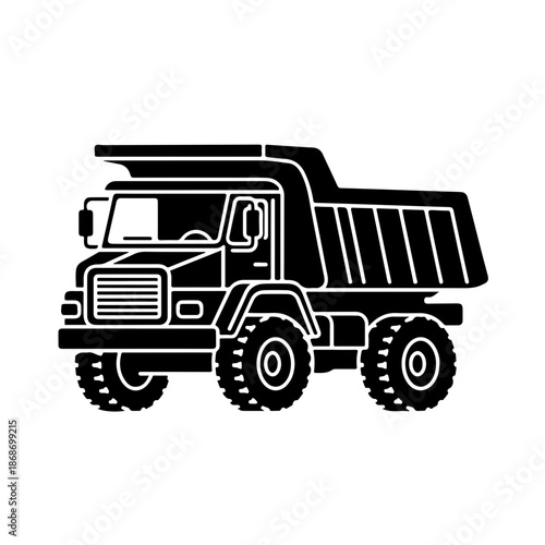 dump truck as a simple single icon logo, line art, vector illustration, isolated on transparent background