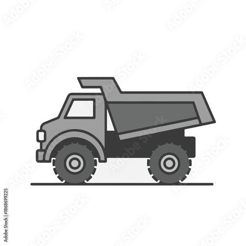 dump truck as a simple single icon logo, line art, vector illustration, isolated on transparent background