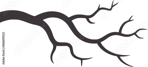 Minimalist black tree branches with smooth curves and small twigs