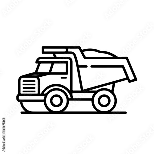dump truck as a simple single icon logo, line art, vector illustration, isolated on transparent background