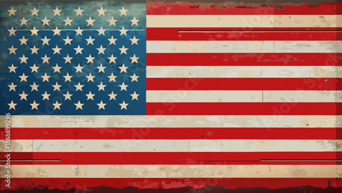 American flag on grungy background with stars and stripes