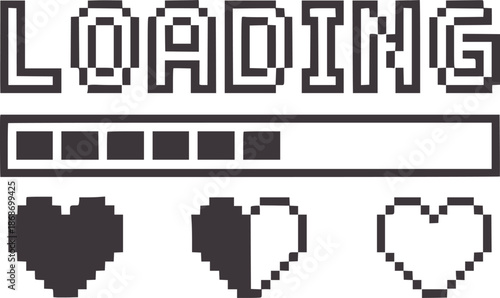 Pixel style loading bar with filled hearts progress indicators