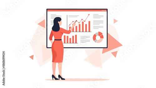 Woman Analyzing Financial Charts on Screen, Business Growth Concept