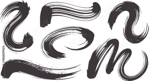 Six abstract black ink brush strokes