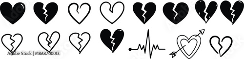 broken heart icon set,seperate,Heartbreak / broken heart or divorce flat i