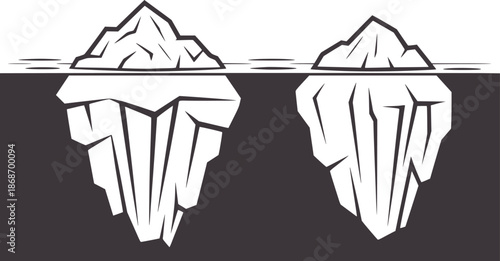 Two icebergs with underwater structure in minimal monochrome