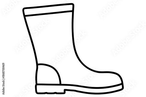Outlined Rubber Boot with Tread Line Icon Waterproof Footwear SVG Vector