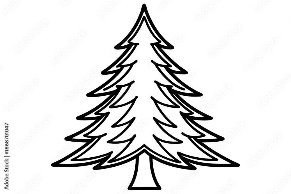 Obraz premium Pine Tree Simple Evergreen Line Drawing – Minimal Nature Outline Icon SVG