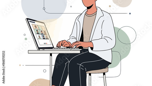 Person in Video Conference Call on Laptop, Remote Work Illustration