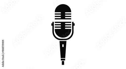 A striking black and white illustration of a vintage style microphone a classic broadcasting symbol silhouette