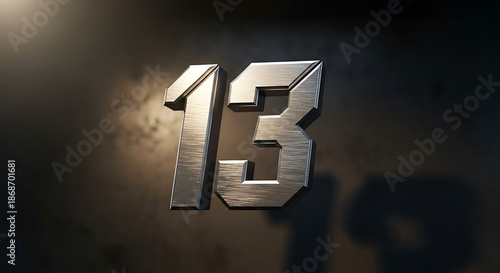 Bold metallic number thirteen with dramatic lighting and textured background