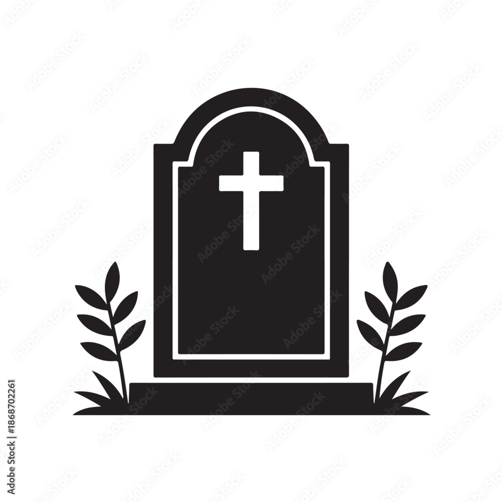 Obraz premium Simple tombstone vector illustration graveyard headstone memorial grave design with grass in park cemetery burial site monument and cross in simple style isolated