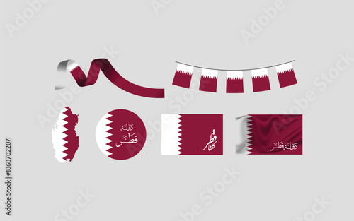 Collection Of Qatari Flags with Arabic Calligraphy Translation Qatar