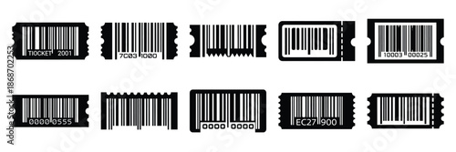 ticket barcode silhouette icon set,Transport symbol. Vector illustration.