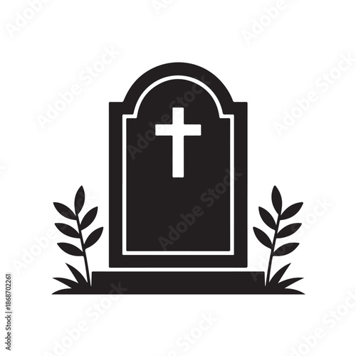 Simple tombstone vector illustration graveyard headstone memorial grave design with grass in park cemetery burial site monument and cross in simple style isolated