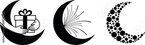 Crescent moon eid celebration vector illustration set isolated on transparent background