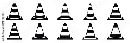 traffic cone silhouette icon set,Transport symbol. Vector illustration.