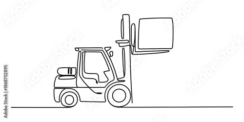 Forklift lifting a box in a continuous line drawing Vector, illustration