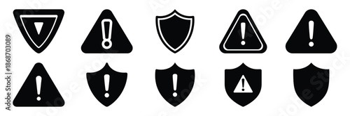 warning shield silhouette icon set,Transport symbol. Vector illustration.