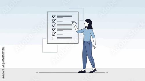 Woman checking off items on a to-do list, task management, planning, organization, business concept