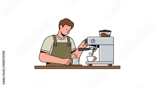Dedicated barista skillfully preparing a fresh cup of coffee using a modern espresso machine in a sleek and professional setting, embodying the art of coffee making