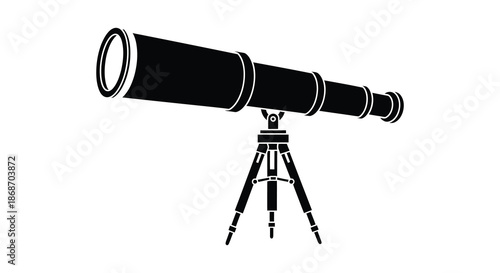 A striking black and white image of a telescope mounted on a tripod a beautiful silhouette