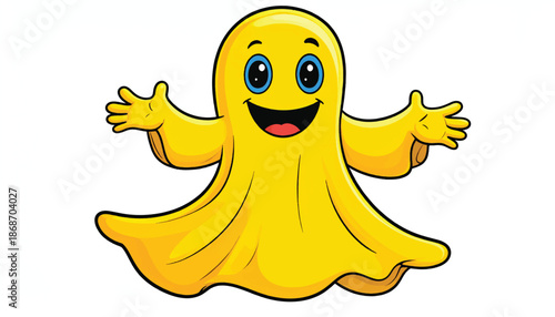 Cheerful Yellow Ghost with Open Arms and Smiling Face.