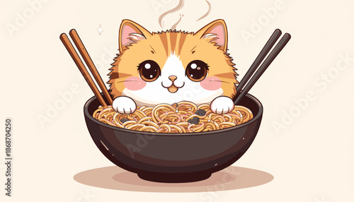 Cute Cat Vector Illustration for Food and Beverage Design in Modern Cartoon Style with Warm Colors