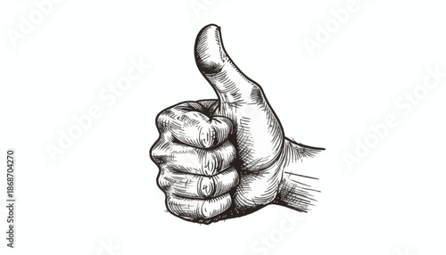 Minimalist Vector Illustration of Hand Giving Thumbs Up in Black White Style for Positive Signage