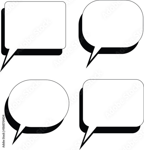 Four empty speech bubbles in different shapes and orientations