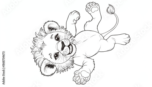 Cute Animal Vector Illustration of Lion Cub with Playful Expression in Modern Cartoon Style for Children's Design