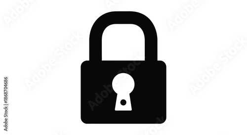 A simple black padlock icon against a white backdrop representing security and protection silhouette