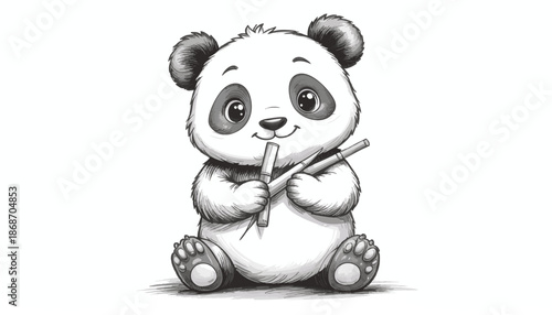 Cute Panda Vector Illustration for Children's Design in Cartoon Style with Black White Colors