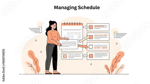 Woman managing schedule, planning tasks, organizing calendar and to-do list