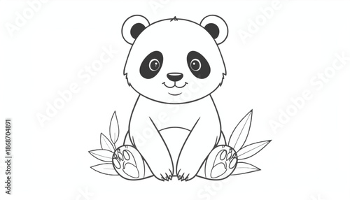 Cute Panda Vector Illustration for Children's Branding in Minimalist Style with Black White Color Scheme
