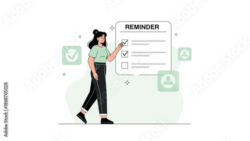 Woman Checking Tasks on Reminder List, Business Planning, To-Do List Concept